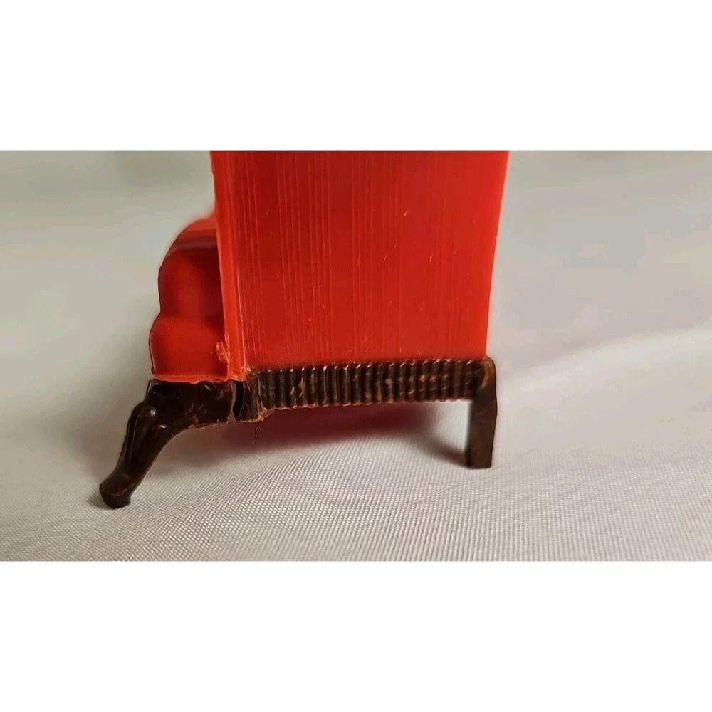 Vintage Renwal Dollhouse Red Sofa Couch No. 73 Mid Century Plastic Furniture